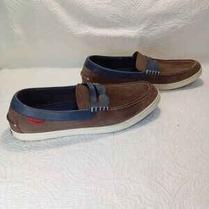 Cole Haan Suede Penny Loafers Size 11.5M Casual Slip-On Shoes Mens Brown & Navy